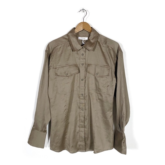 Frame Arie Cutaway Button-Up Shirt Top Desert - Picture 2 of 6